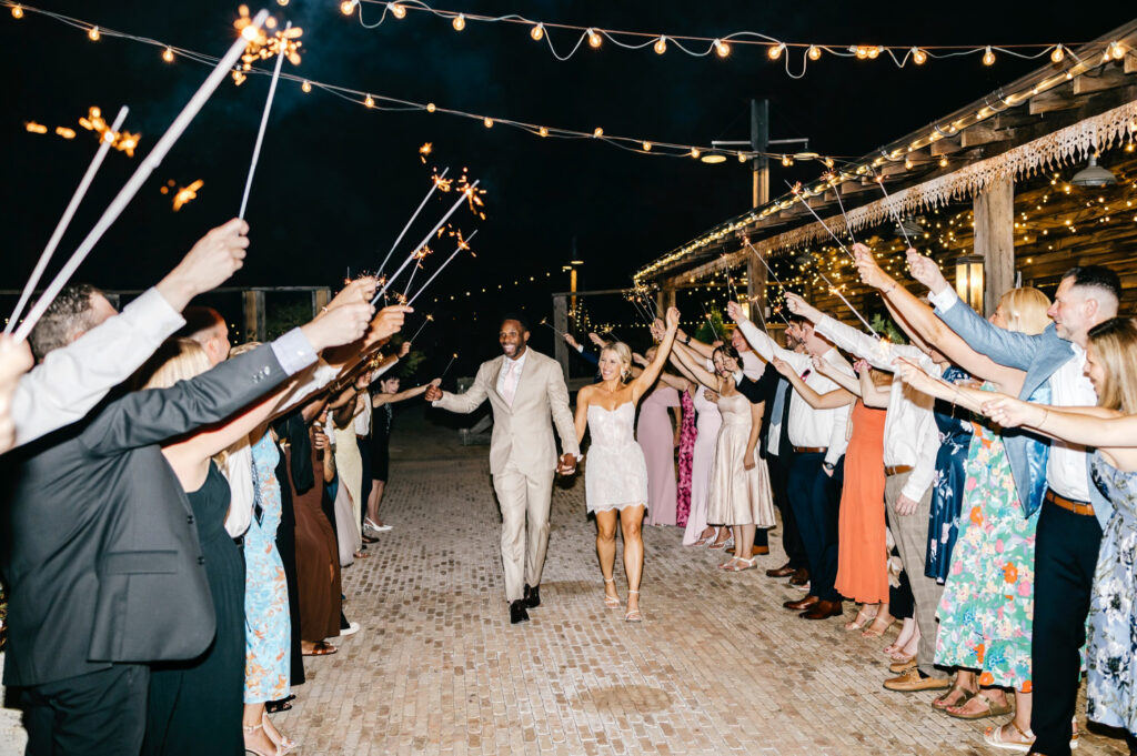elegant and chic sparkler exit at summer wedding reception at Terrain at Styer's in Philadelphia